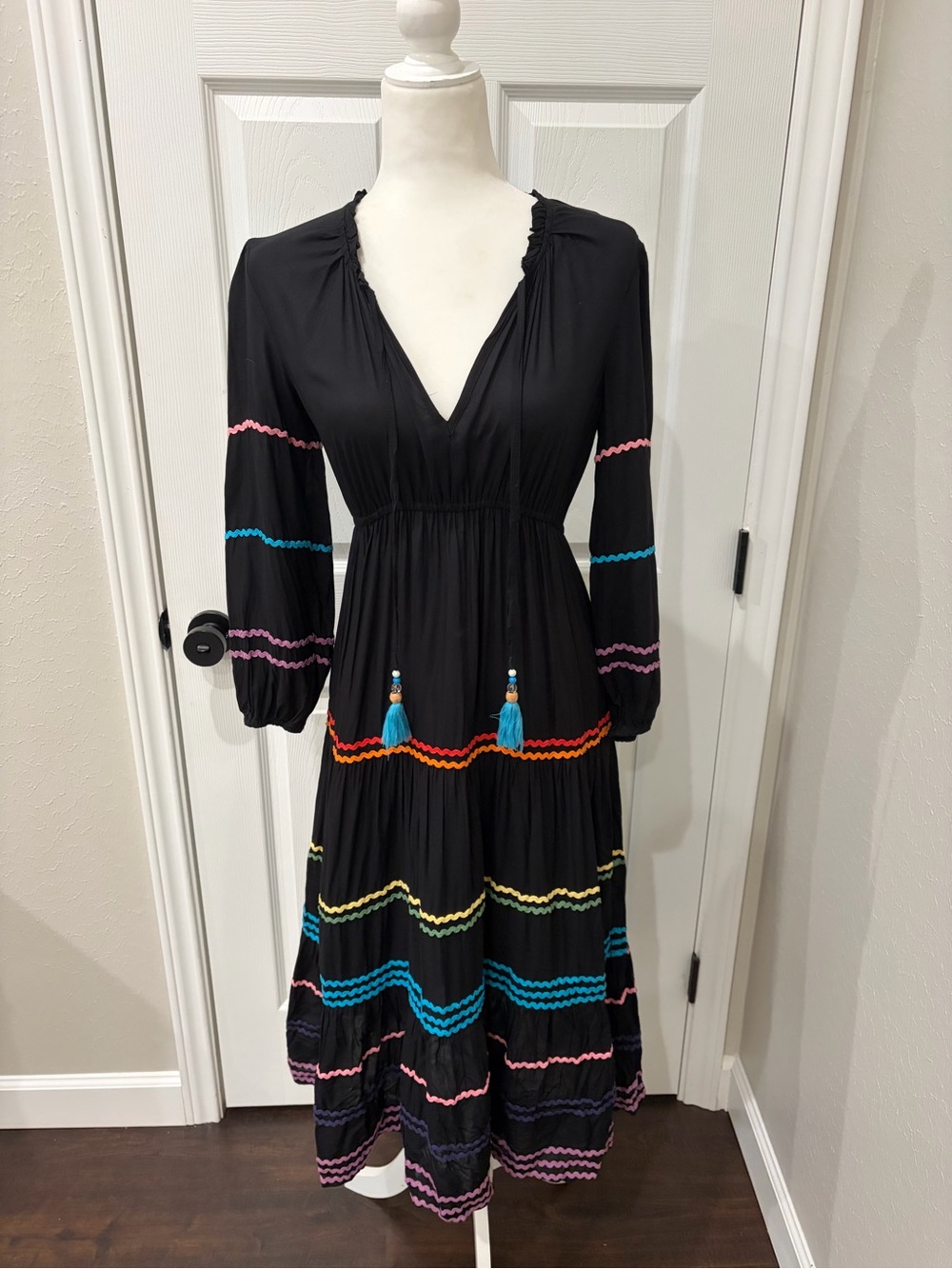 Blue Island Black Multicolor Rickrack Dress – Size XS